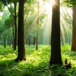 **Lush green forest scene in Pakistan, sunlight filtering through the trees, serene atmosphere, focus on the beauty of nature.** (This captures the general concept of forest bathing and its calming effect.)